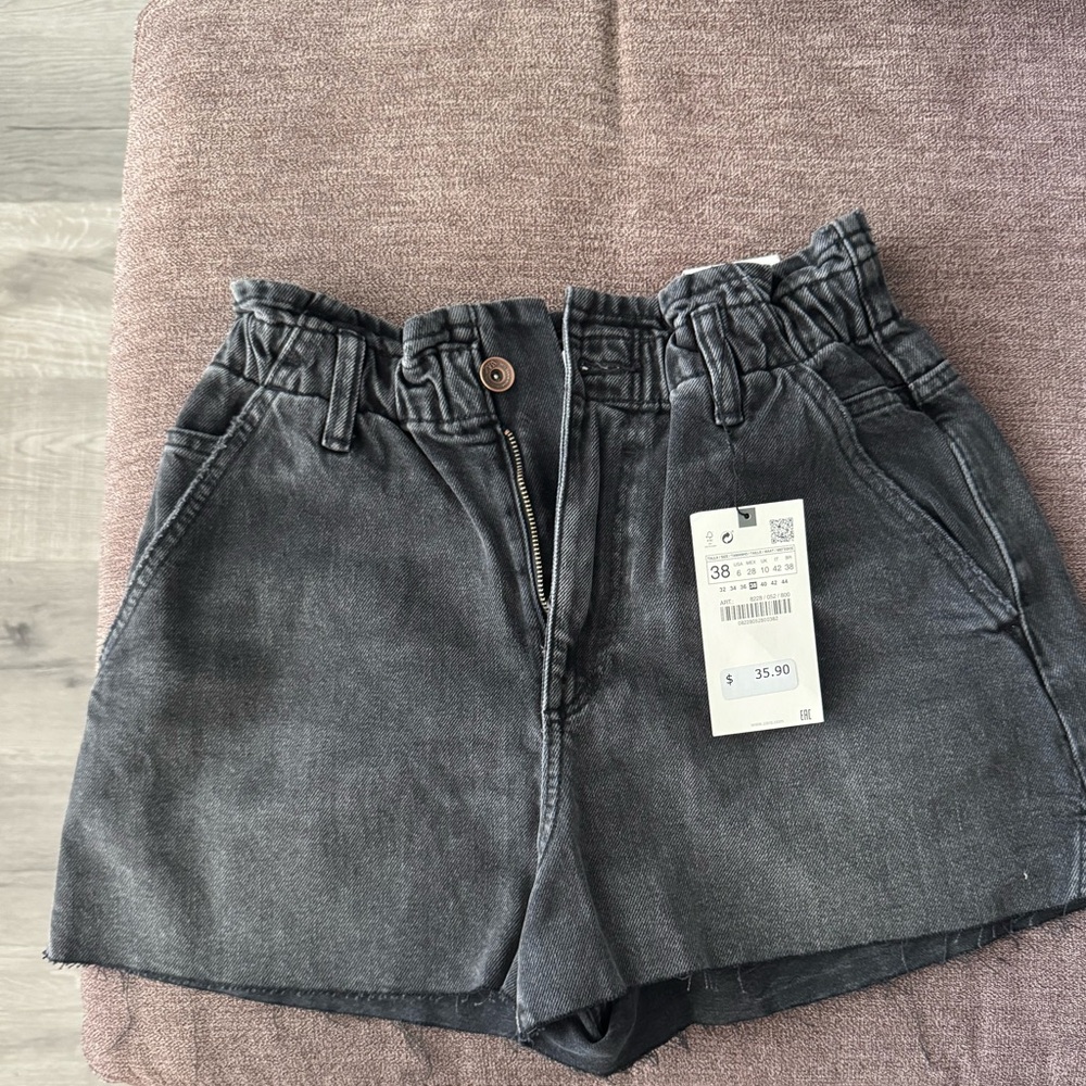 Zara High Waist Black Denim Shorts